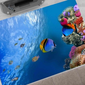 Front Door Rug, Salon Rug, Decorative Rug, Housewarming Gift, Underwater Fish View Rug, Sea Rugs, Animal Rug, Coastal Rug, Pattern Rug,