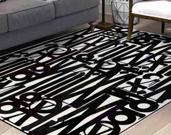 Black and White Graffiti Rug: Modern Living Room Decor