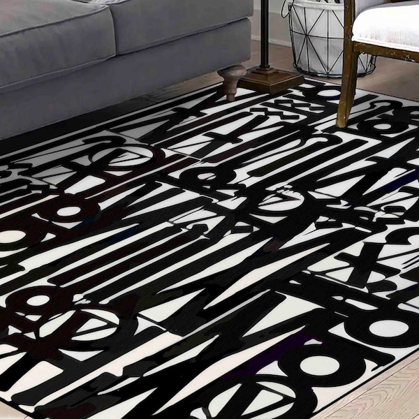 Living Room Rug, Salon Rug, Step Rug, Gift For Her, Retna Songs of Illumination Scripts Rug, American Rugs, Graffiti Rug, Salon Decor Rug,