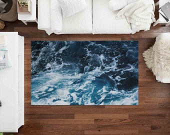 Blue Ocean Wave Rug: Coastal Seascape Area Rug