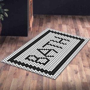 Black and White Chenille Rug: Modern Bathroom Decor image 6