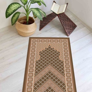 Brown Prayer Rug, Beige Prayer Rug, Islamic Rug, Worship Rug, Modern Rug, Machine Washable Rug, Thin Rugs, Easy To Clean Rug, Popular Rugs,