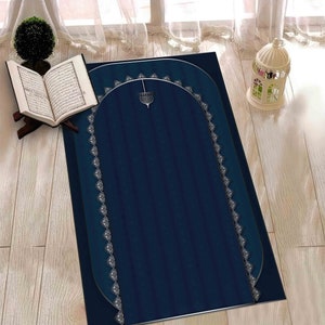 Blue Prayer Rug, Silvery Prayer Rug, Islamic Rug, Worship Rug, Muslim Rug, Religious Rug, Easy To Clean Rug, Personalized Rug, Luxury Rug,