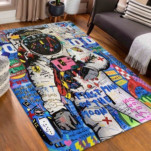 Alfombra clásica, alfombra grande, regalo de dama de honor, alfombra antideslizante, alfombra de astronauta de Banksy, regalo para amantes de los astronautas, alfombra de grafiti, alfombra de regalo, alfombra para habitación de niño,