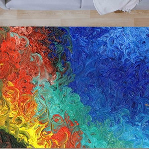 Colorful Painting Rug, Acyrlic Rug, Blue Rugs, Modern Rugs, Bridesmaid Gift, Step Rug, Customs Rug, Gift For Him, Office Decor Rug,