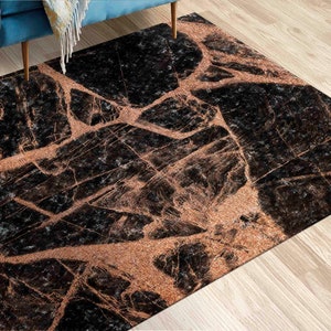 Copper Rug, Black Marble Rug, Shimmery Rug, Copper Marble Rug, Fashion Rug, Black And Copper Marble Rug, Black Marble Rugs, Alcohol Ink Rug,