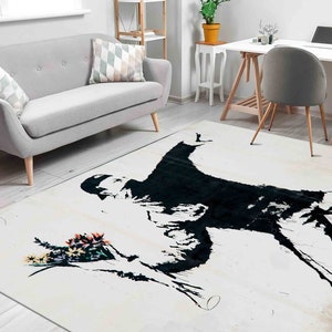 Thin Rug, Bath Rug, 3D Printed Rug, Gift For Her, Banksy Rugs, Flower Molotov Rugs, Street Rugs, Runner Rug, Living Room Rug, Hallway Rug,