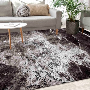 Black Stone Marble Rug, Contemporary Rug, Black Rugs, Alcohol Ink Rugs, Pet Friendly Rug, Bath Rug, Accent Rug, Round Rug, 3D Printed Rug,
