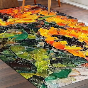 Round Rug, Indoor Rug, Nursery Rug, Handmade Gift, Bouquet Of Sunflower Painting Rugs, Sunflower Rug, Floral Rugs, Thin Rug, Wedding Rug,