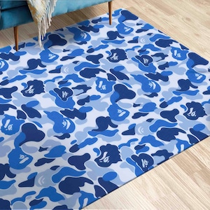 Blue and Navy Rug, Colorful Rugs, Blue Tones Rug, Modern Rugs, Thin Rug, Saloon Rug, Chenille Rug, Hallway Rug, Gift Rug, Small Decor Rug,