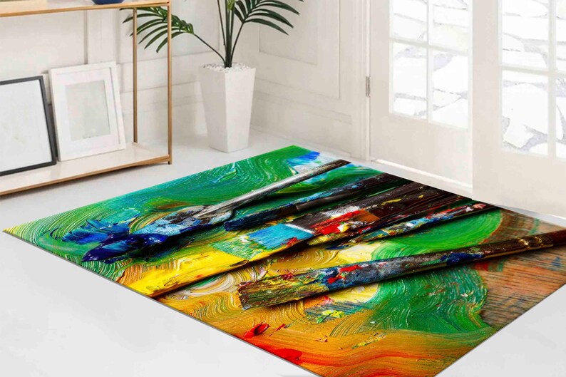Colorful Brush Stroke Rugs Painter Brushes Rug Contemporary Etsy