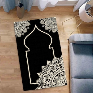Elegant svart bönematta: Islamisk gudstjänstmatta med beige mandala