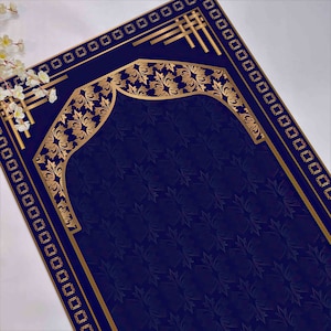 Navy Blue Prayer Rug, Gold Prayer Rug, Worship Rug, Islamic Rug, Muslim Rugs, Religious Rug, Spiritual Rug, Easy To Clean Rug, Home Decor,