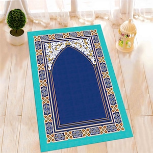 Blue Prayer Rug, Religious Rug, Prayer Rug, Muslim Rug, Popular Rug, Non Slip Rug, Islamic Rug, Spiritual Gift, Personalized Rug, Home Decor