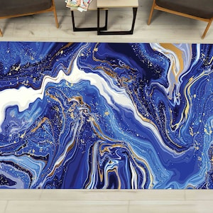 Navy Blue Marble Rug, Blue Marble Rug, Abstract Marble Rugs, Modern Rugs, Car Mat, Wall Hanging Rug, Anti-Slip Carpet, Salon Rug,