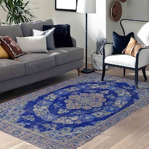 Entryway Rug, Gift Rug, Salon Decor Rug, Non-Slip Carpet, Blue Rugs, Medallion Rug, Antique Decor Rugs, Bathroom Rug, Wedding Rug, Step Rug,