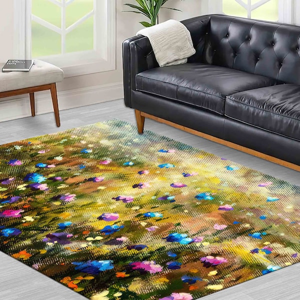 Veldtapijt met wilde bloemen: modern natuurlandschap, antisliptapijt