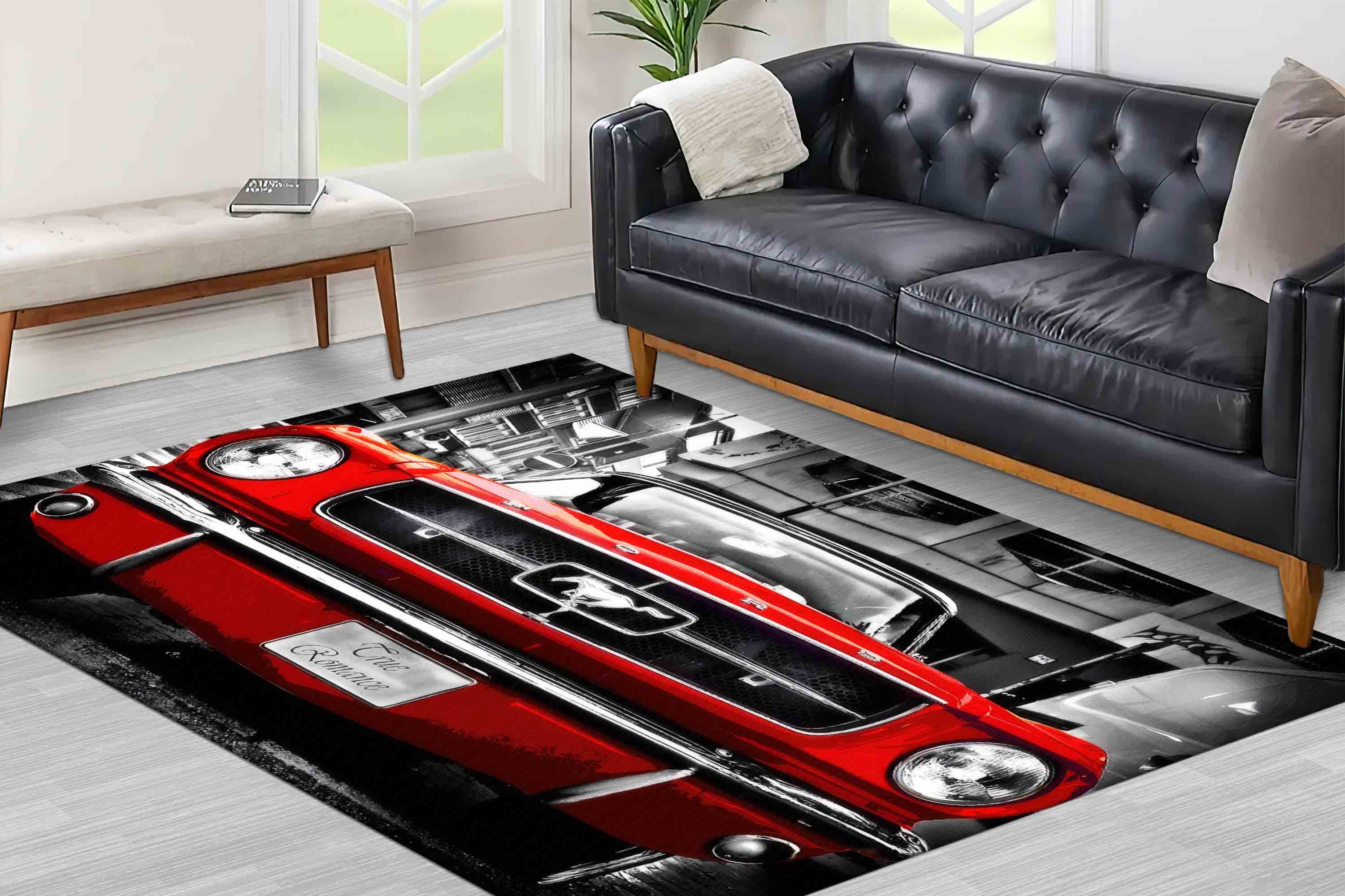 Red Mustang Rug: Classic Car Garage Decor, Non-slip Entry Rug - Etsy