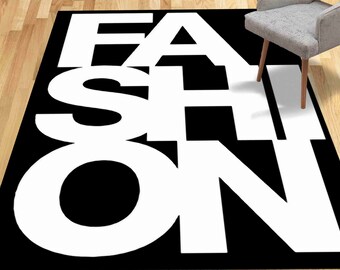 Black and White Fashion Rug: Modern 3D Printed Decor