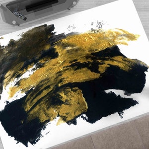 Black And Gold Brush Effect Rug, Shimmery Rugs, Abstract Marble Rug, Modern Rug, Hallway Rug, Housewarming Gift, Gift Rug, Gift For Her,