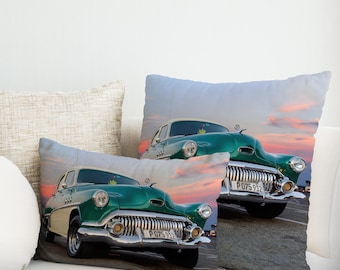 Retro Car Throw Pillow: Vintage Auto Cushion, Home Decor Gift