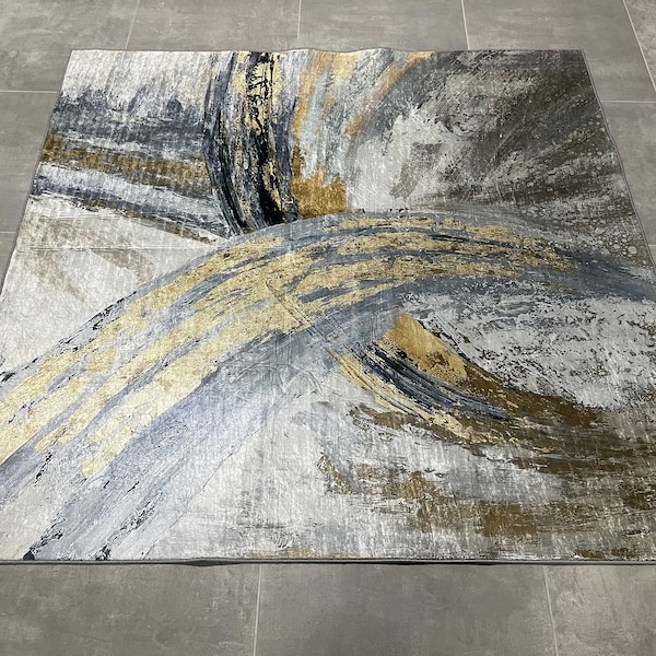 Abstract Gold Marble Rug, Gray Rugs, Golden Marble Rugs, Gold Marbling Rug, Luxury Rug, Gift Rug, Hallway Rug, Nursery Rug, Living Room Rug,