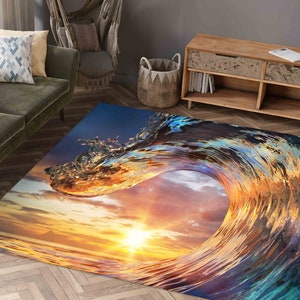 Sunset Light in Wave Rug, Crest Rug, Crest Landscape Rug, Crest Photo Rug, Sunset Rug, Sea Rug, Crest Landscape Rug, Outdoor Rug,View Rugs,