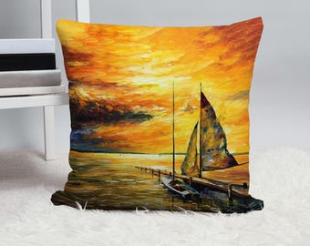 Abstract Seascape Pillow Cover: Sailboat Art, Modern Home Decor