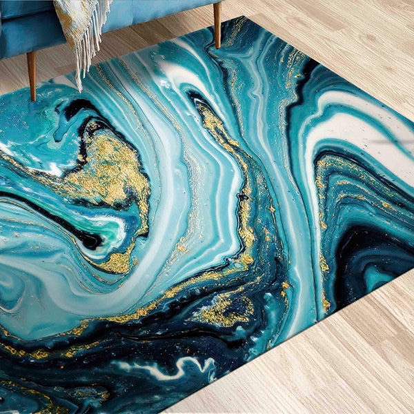 Blue Marble Rug, Gold Marble Rug, Colorful Marble Rug, Modern Rug, Abstract Rug, Contemporary Rug, Salon Rug, Shimmery Rug, Alcohol Ink Rugs