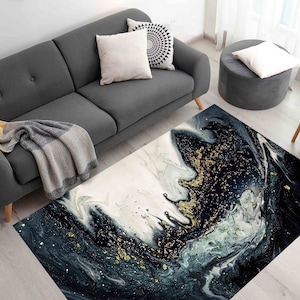 Black And Gold Marble Rug, Gold Marble Rug, Luxury Marble Rug, Marble Rug, Luxury Rug, Runner Rug, Outdoor Rug, Machine Washable Rug,