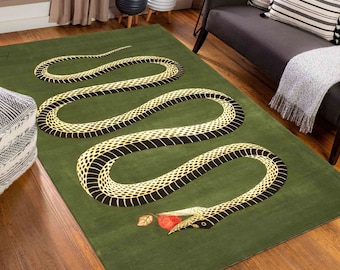 Easy to Clean Rug, Runner Rug, Dining Room Rug, Personalized Gifts, Snake Pattern Rugs, Green Rugs, Animal Rug, Area Rug, Step Rug,