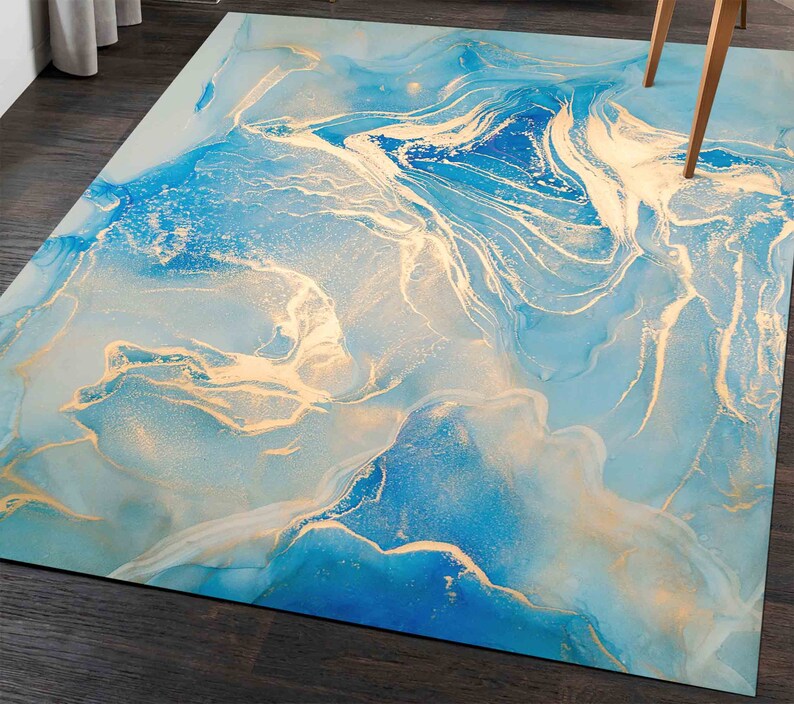 Blue and Gold Marble Rug Luxury Marble Rugs Gold Marble Etsy
