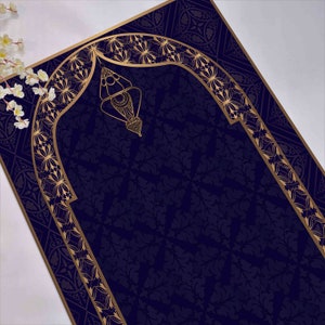 Navy Blue Prayer Rug, Spiritual Rug, Religious Rug, Muslim Rug, Islamic Rug, Worship Rug, Easy To Clean Rug, Elegant Design Rug, Luxury Rug,