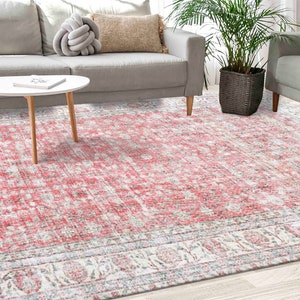 Gift Rug, Office Decor Rug, Pattern Rug, Non Slip Rug, Floral Pattern Rug, Red Rug, Floral Rug, Bohemian Rugs, Classic Rug, Living Room Rug,