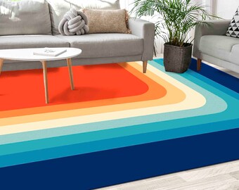 Moderner Mid Century-Teppich mit Retro-Streifenmuster, Rutschfester Teppich