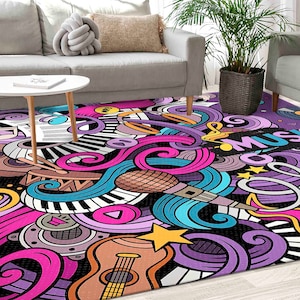 Illusion Music Rug, Music Graffiti Rugs, Illusion Rugs, Music Room Rug, Graffiti Rug, Gift Rug, Small Rug, Bathroom Rug, Gift For The Home,