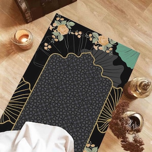 Black Prayer Rug, Prayer Rug, Spiritual Rug, Islamic Rug, Muslim Rug, Worship Rug, Religious Rug, Machine Washable Rug, Easy To Clean Rug,