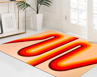 Geometrischer Teppich Orange: Retro 70er Jahre Stil, Moderner Akzent