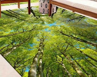 Dywan Forest View: Zielony dywan z gałęziami drzew