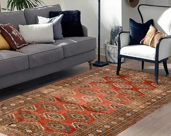 Red Turkish Rug: Geometric Aztec Tribal Pattern, Soft Thick Classic Rug