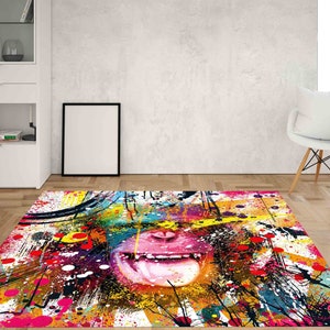 Banksy Gorilla Chimp, Graffiti Rug Carpet, Rainbow Rug,cool Rug,colorful Rug,popular  Rug,themed Rug,living Room,home Decor,gift for Her 