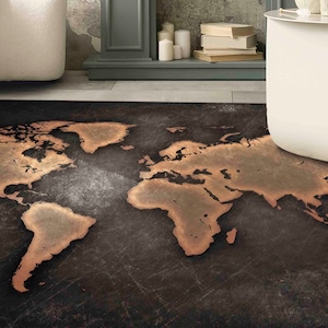 Tapis carte moderne, tapis en cuivre, tapis bronze, tapis noir, tapis d'écolier, tapis de salle de classe, tapis carte du monde abstrait, tapis carte, tapis de décoration d'intérieur, tapis d'entrée,