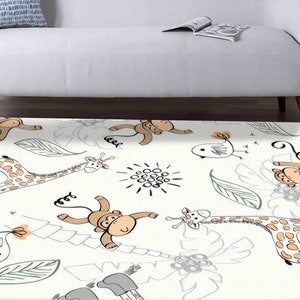 Kids Animals Rugs, Baby Room Rugs, Giraffe Rugs, Kids Rug, Machine Washable Rug, Round Rug, Gift Rug, Thin Rug, Chenille Rug, Custom Rug,