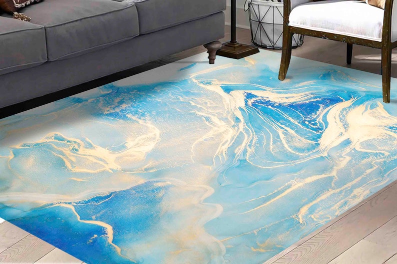 Blue and Gold Marble Rug Luxury Marble Rugs Gold Marble Etsy