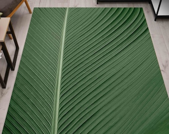 Green Leaf Rug: Anti-Slip Floral Carpet, Office Decor
