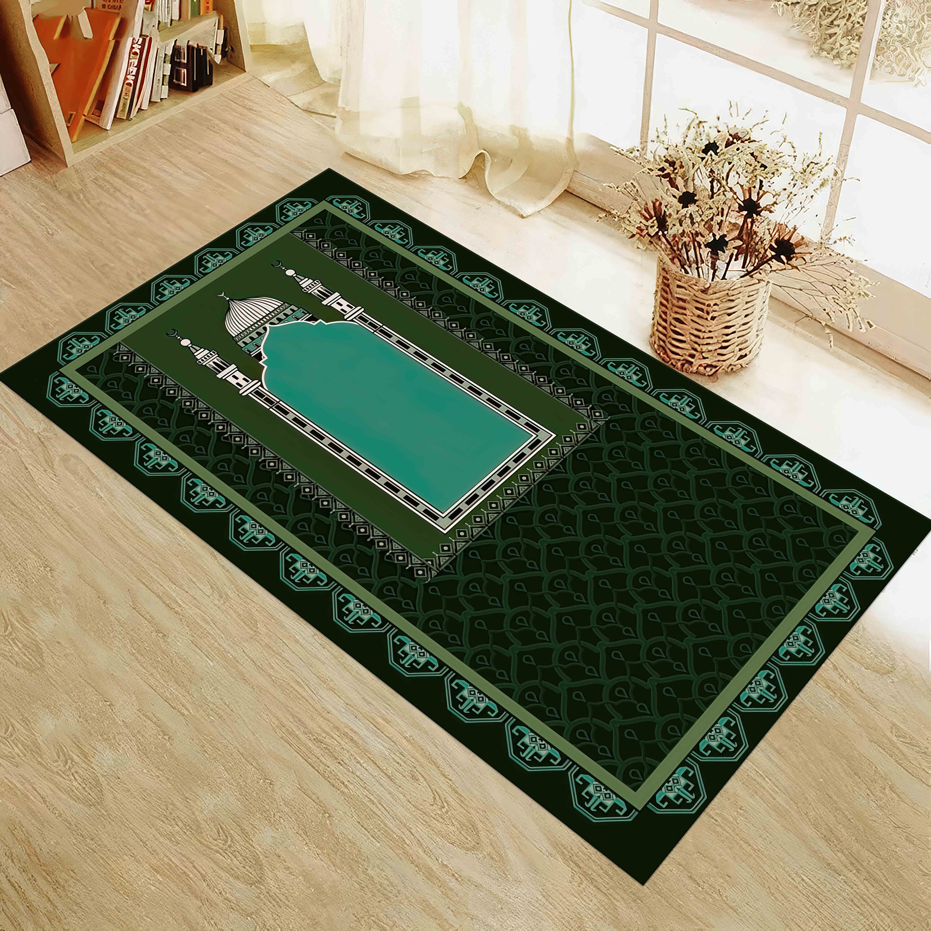 Green Islamic Prayer Rug: Elegant Muslim Home Decor - Etsy