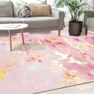 Rosa und Gold Marmor Teppiche, rosa Marmor Teppiche, schimmernde Teppiche, moderne Marmor Teppiche, Housewarming Geschenk, Geschenk für ihn, Treppenteppich, Kinderzimmer Teppich