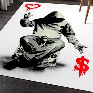 Area Rug, Pattern Rug, Bridesmaid Gift, Gift For The Home, Banksy Rug, Love Or Money Rug, Abstract Rug, Hallway Rug, Luxury Rug, Nursery Rug