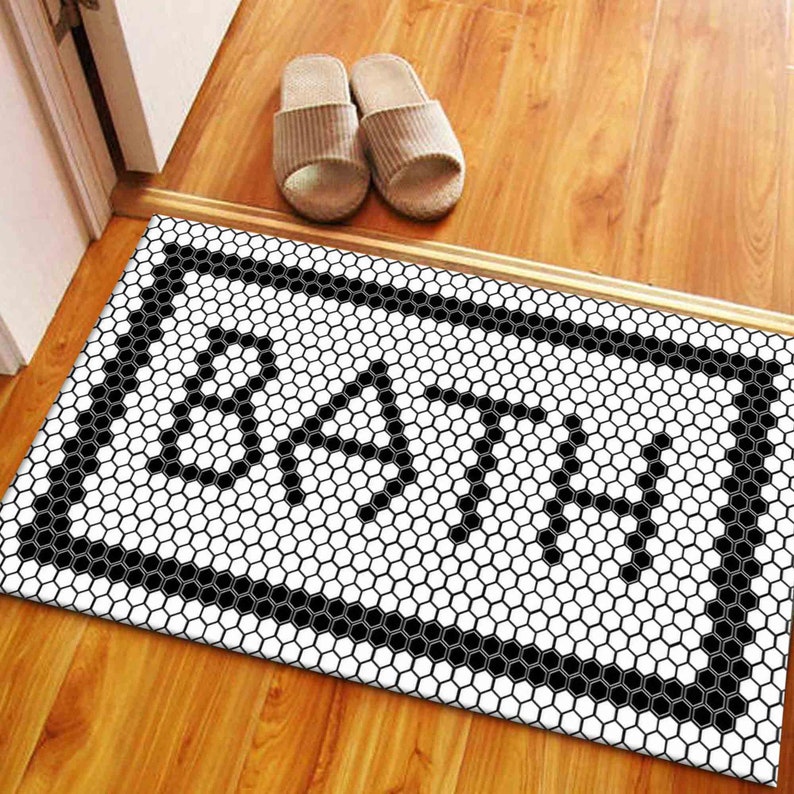 Black and White Chenille Rug: Modern Bathroom Decor image 7