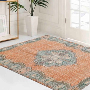 Oranger Teppich, Medaillon-Teppich, Oushak Teppich, Teppich mit Blumenmuster, Boho-Teppich, Türkischer Teppich, Kleiner Teppich, rutschfester Teppich, Chenille-Teppich